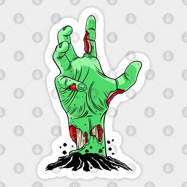 Creepy Zombie Cartoon Hand Rising from the Grave Sticker by OccultOmaStore